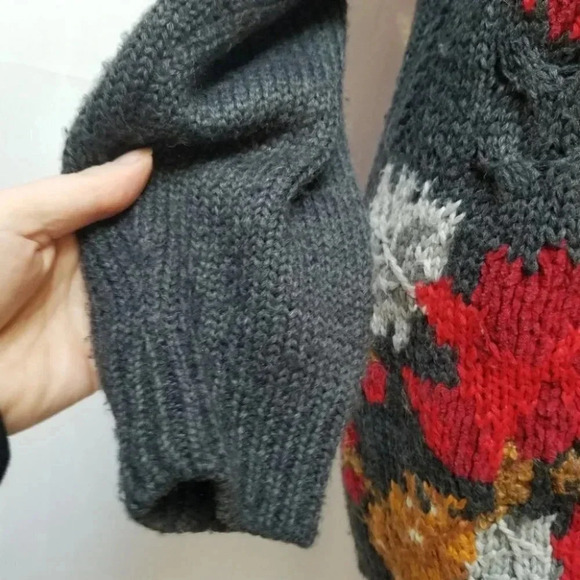 VINTAGE Sk & Company Long V-Neck Floral Wool Knit Cardigan M - Picture 5 of 11